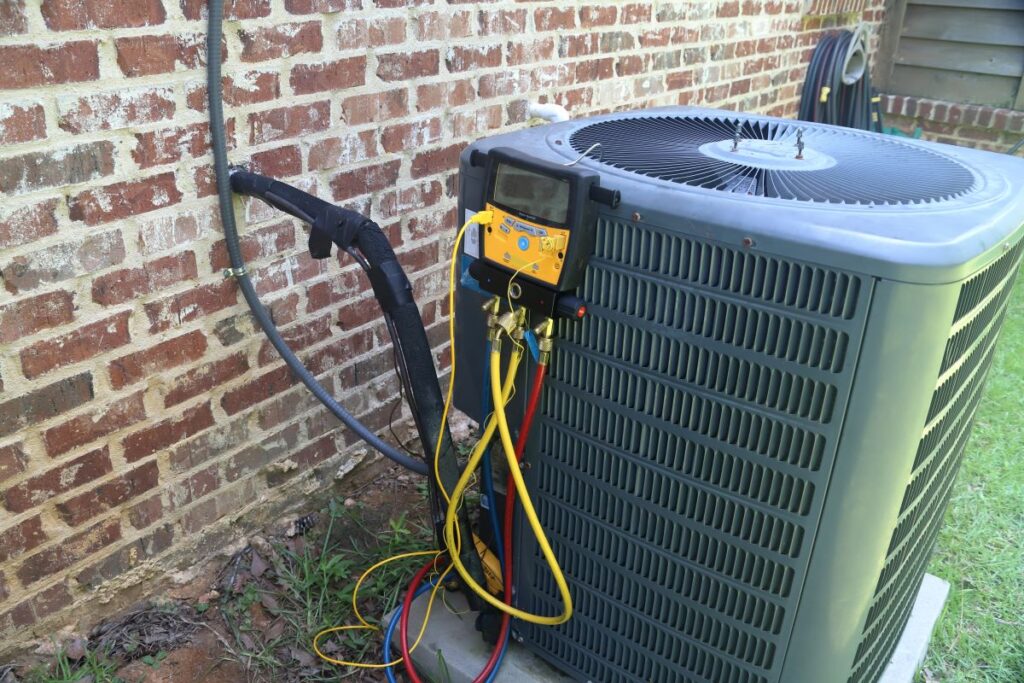 AC condenser unit during tune-up
