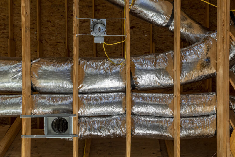 Construction new home of installed of HVAC ductwork in roofing