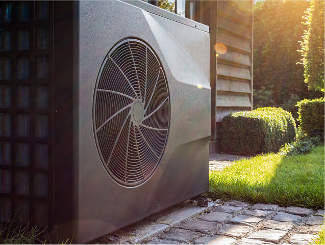 Heat pump in a backyard