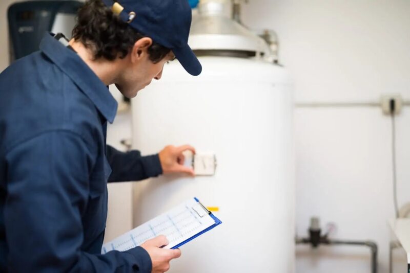 Plumber installing a new water heater
